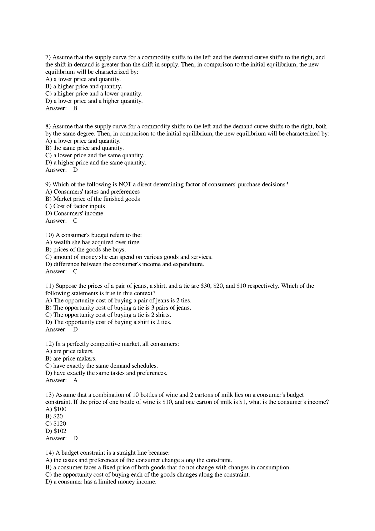 Principles Of Economics Quiz - Assume That The Supply Curve For A ...