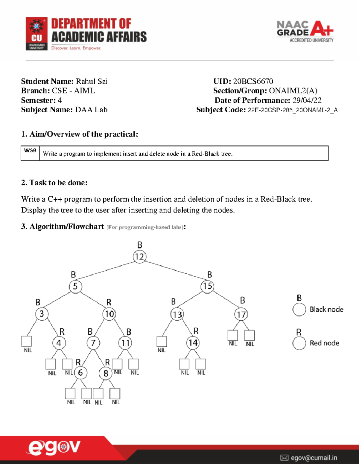 Worksheet 9 - DAA Lab - Student Name: Rahul Sai UID: 20BCS Branch: CSE ...