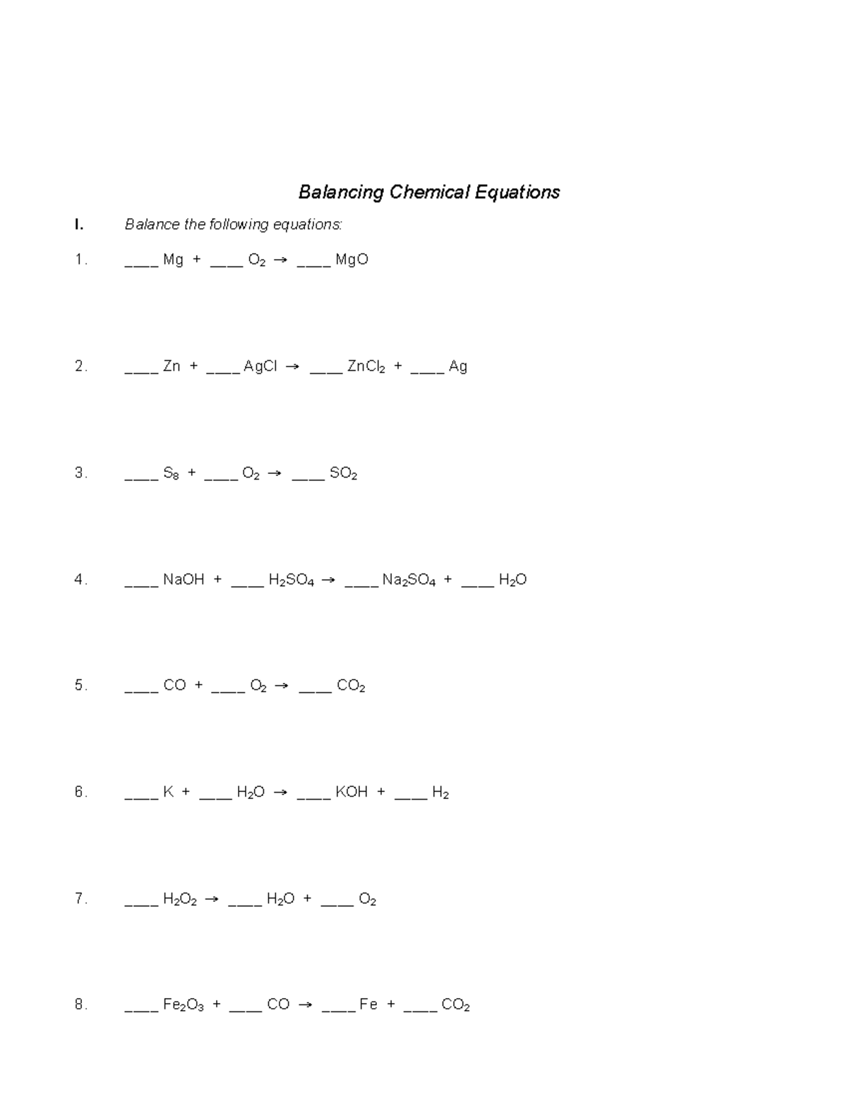 1806 Balancing Chemical Equations - Chem 1806 - Balancing Chemical ...