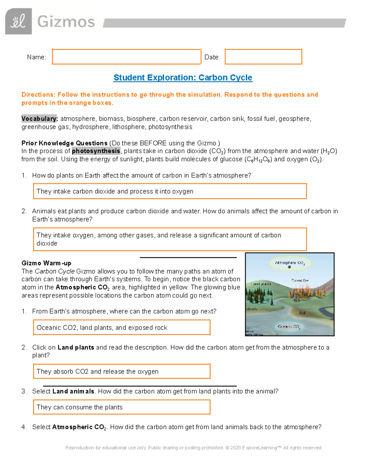 Copy of Carbon Cycle SE - Name: Date: Student Exploration: Carbon Cycle ...