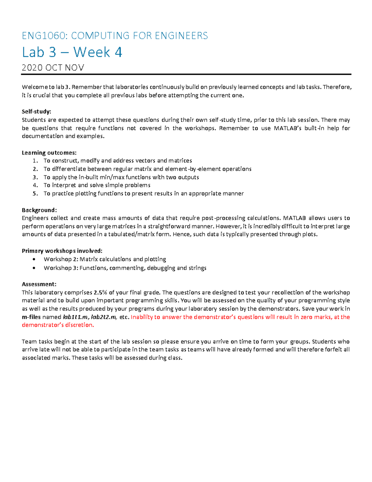 Lab3 questions - Lab - ENG1060: COMPUTING FOR ENGINEERS Lab 3 – Week 4 ...