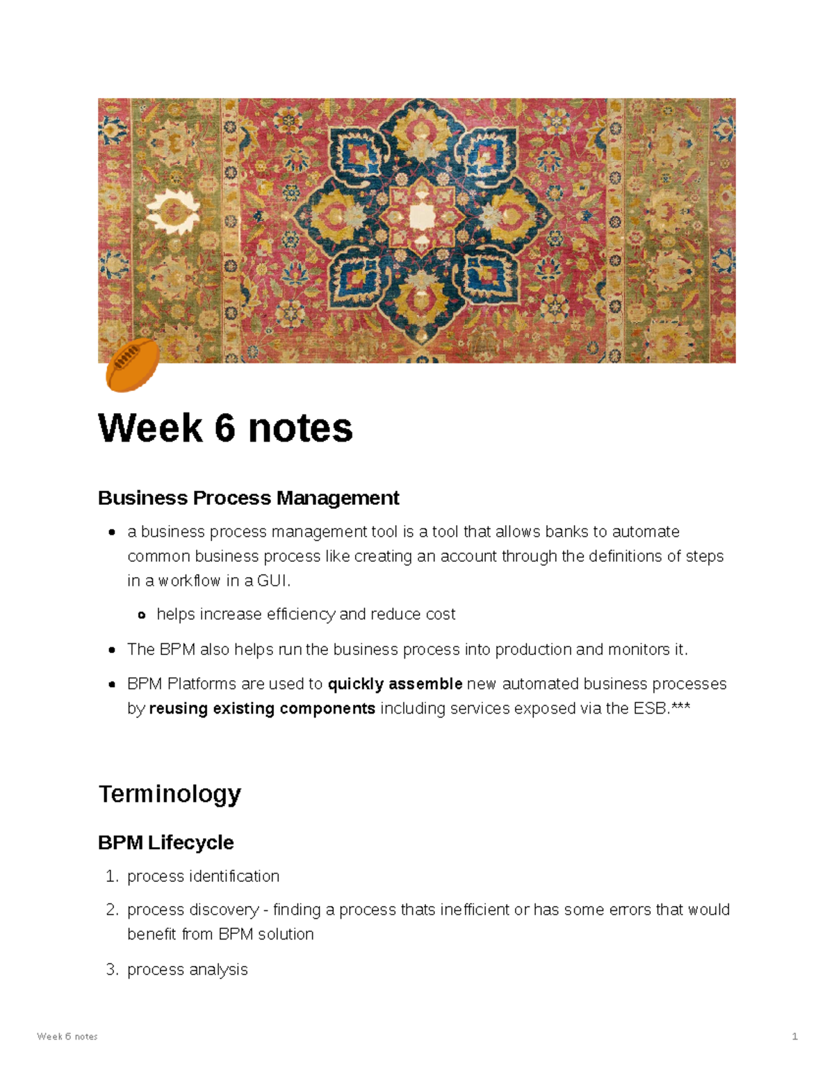 Week 6 Lecture Notes - 🏉 Week 6 notes Business Process Management a ...