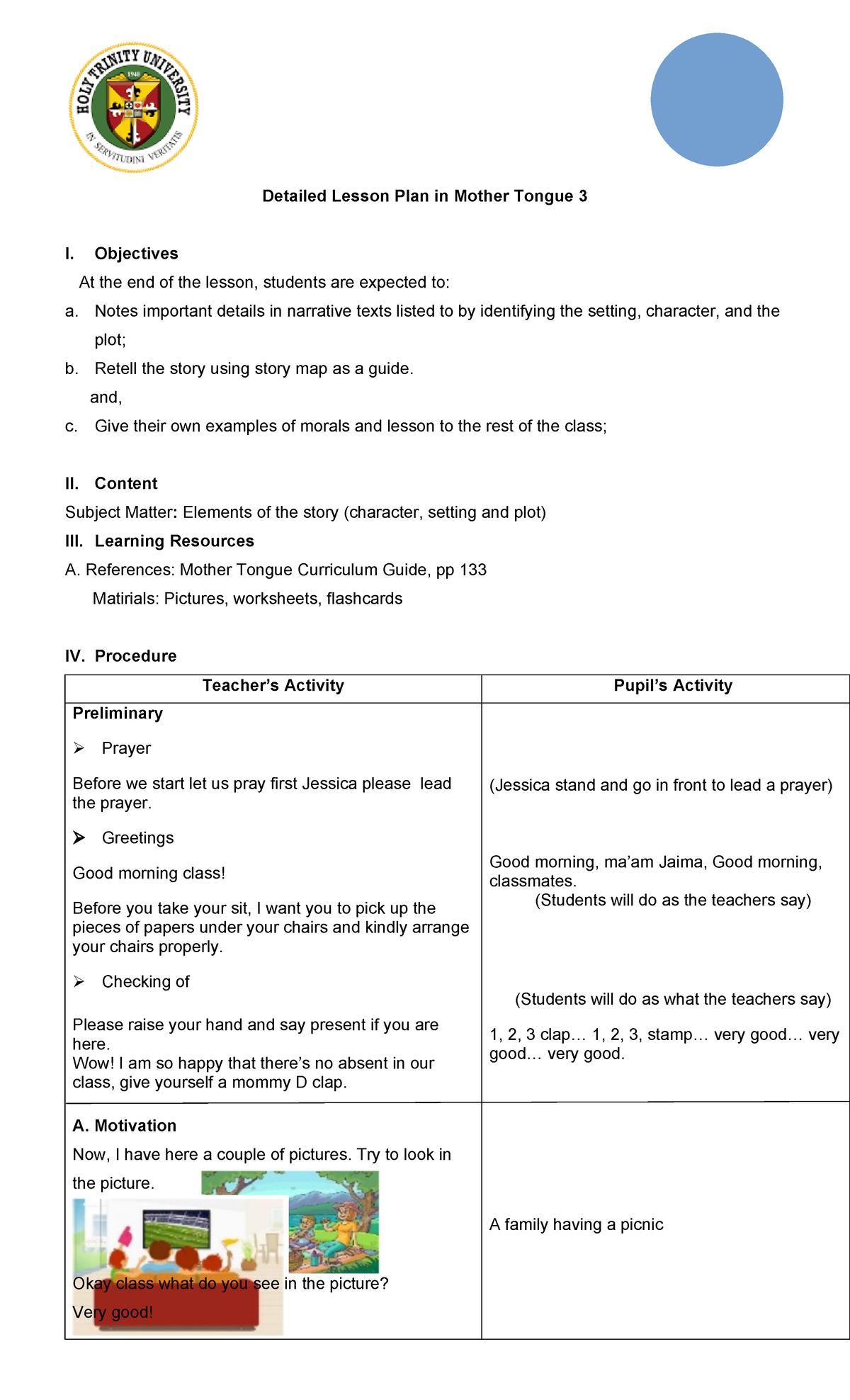 Dlp In Mtb Mle Detailed Lesson Plan In Mother Tough Elementary Detailed Lesson Plan In 4840