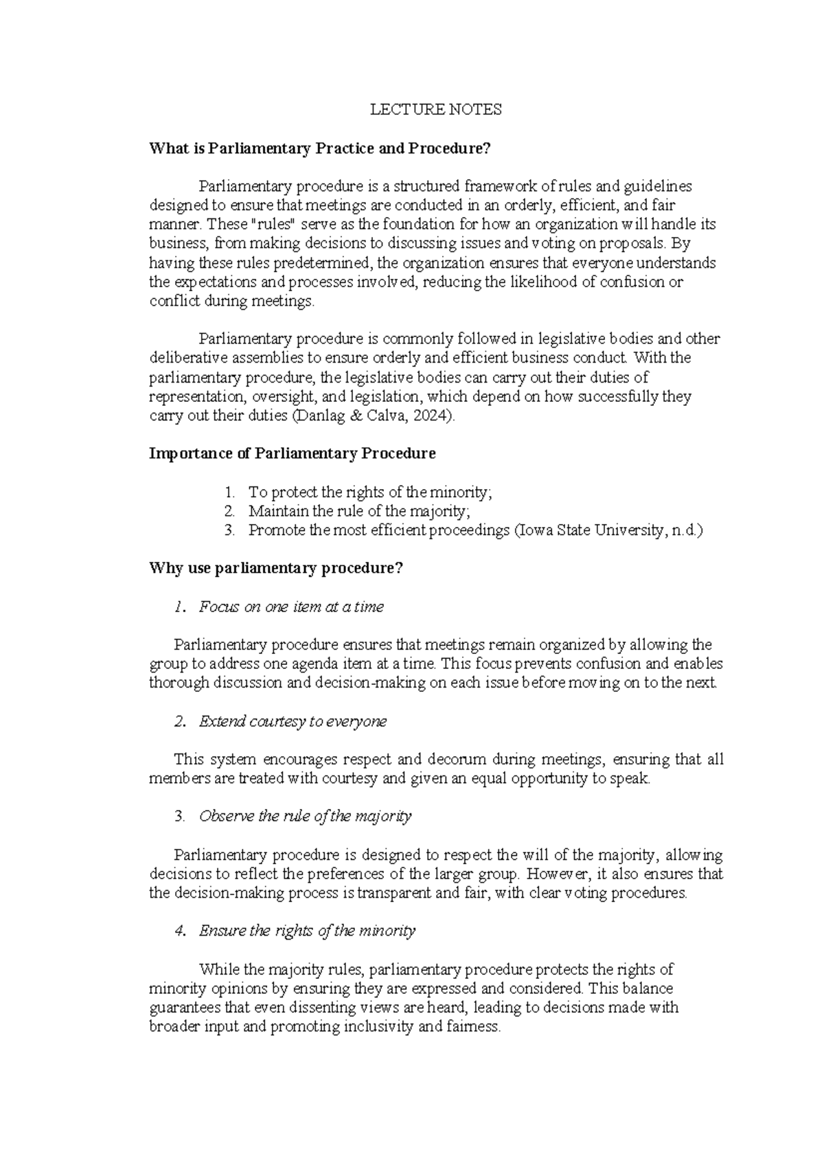 1st Lecture Notes parliamentary practice and procedure LECTURE