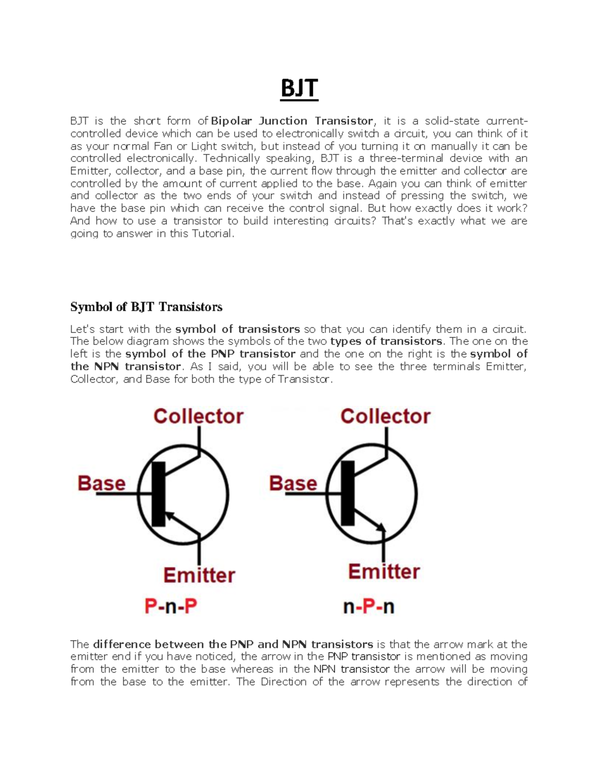 BJT BJT BJT BJT is the short form of Bipolar Junction Transistor
