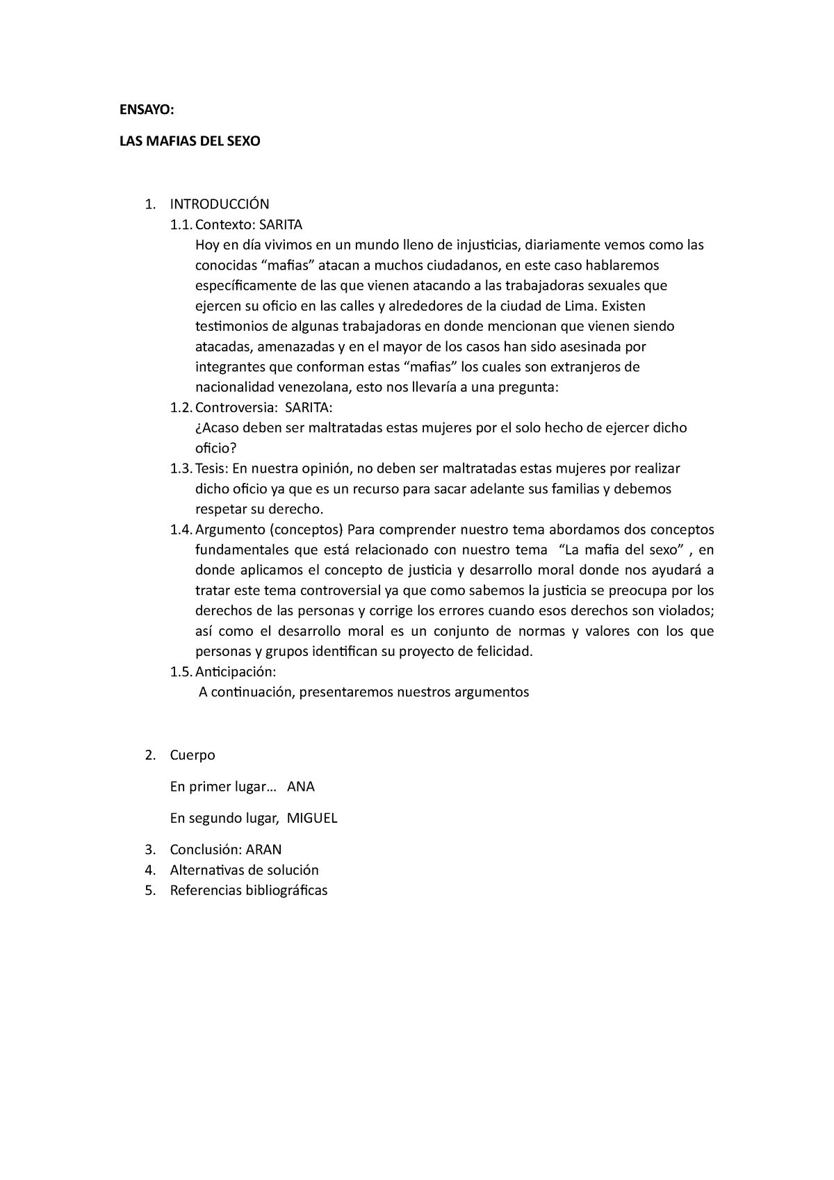 Ensayo Espero Que Les Ayude Ensayo Las Mafias Del Sexo 1 IntroducciÓn Contexto Sarita Hoy 8753