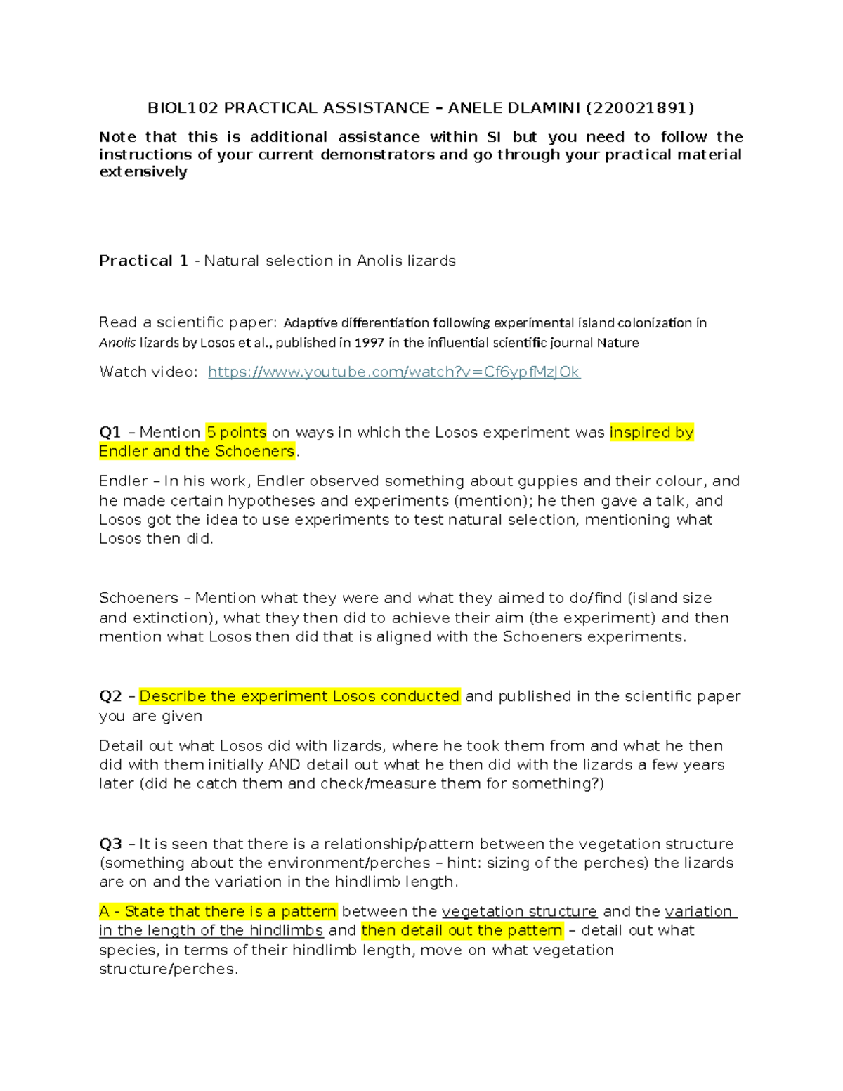 BIOL102 SI Practical Assistance - Anele Dlamini - BIOL102 PRACTICAL ...