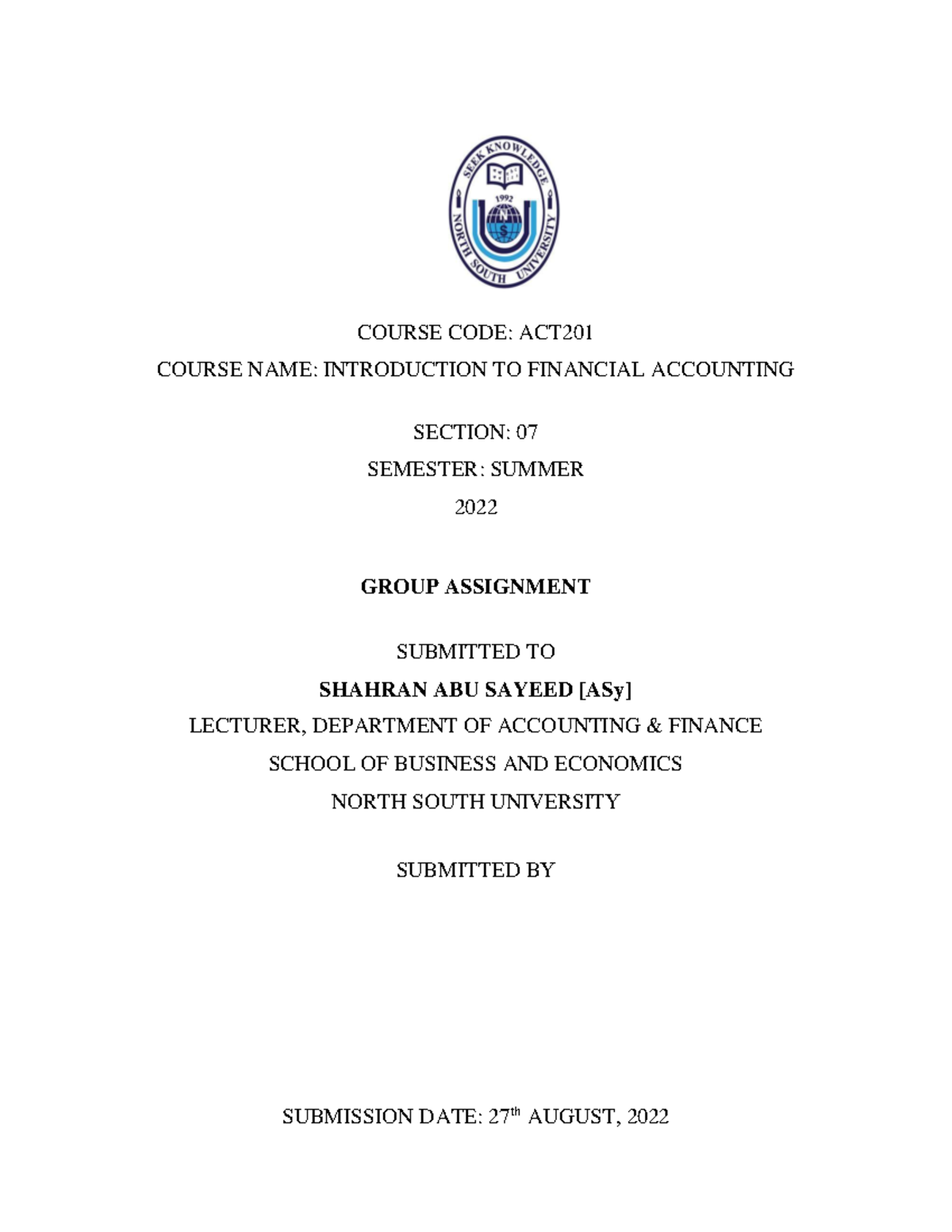 Act201 Group Assignment Group 03 Course Code Act Course Name Introduction To Financial Studocu Act201 Group Assignment Group 03 Course Code Act Course Name Introduction To Financial Studocu