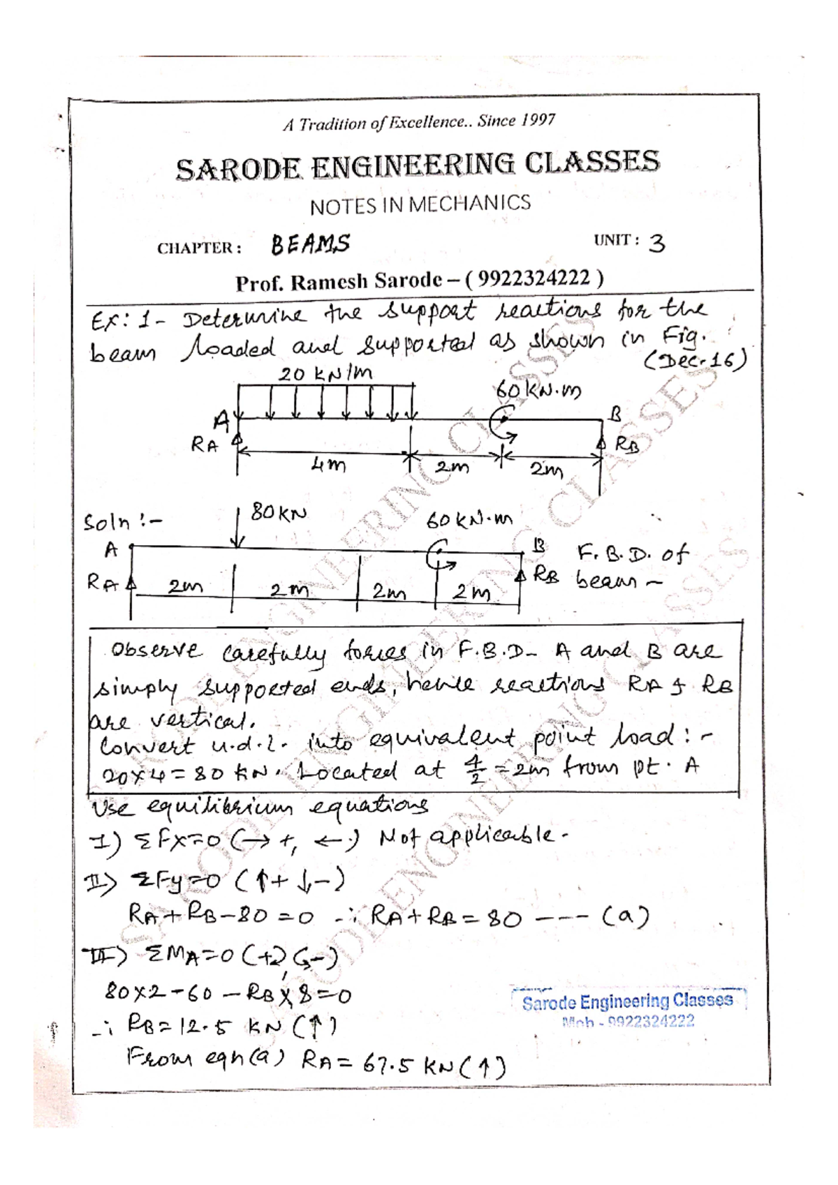 Beams Self Study - Mechanic notes - A Tradition of Excellence. Since ...