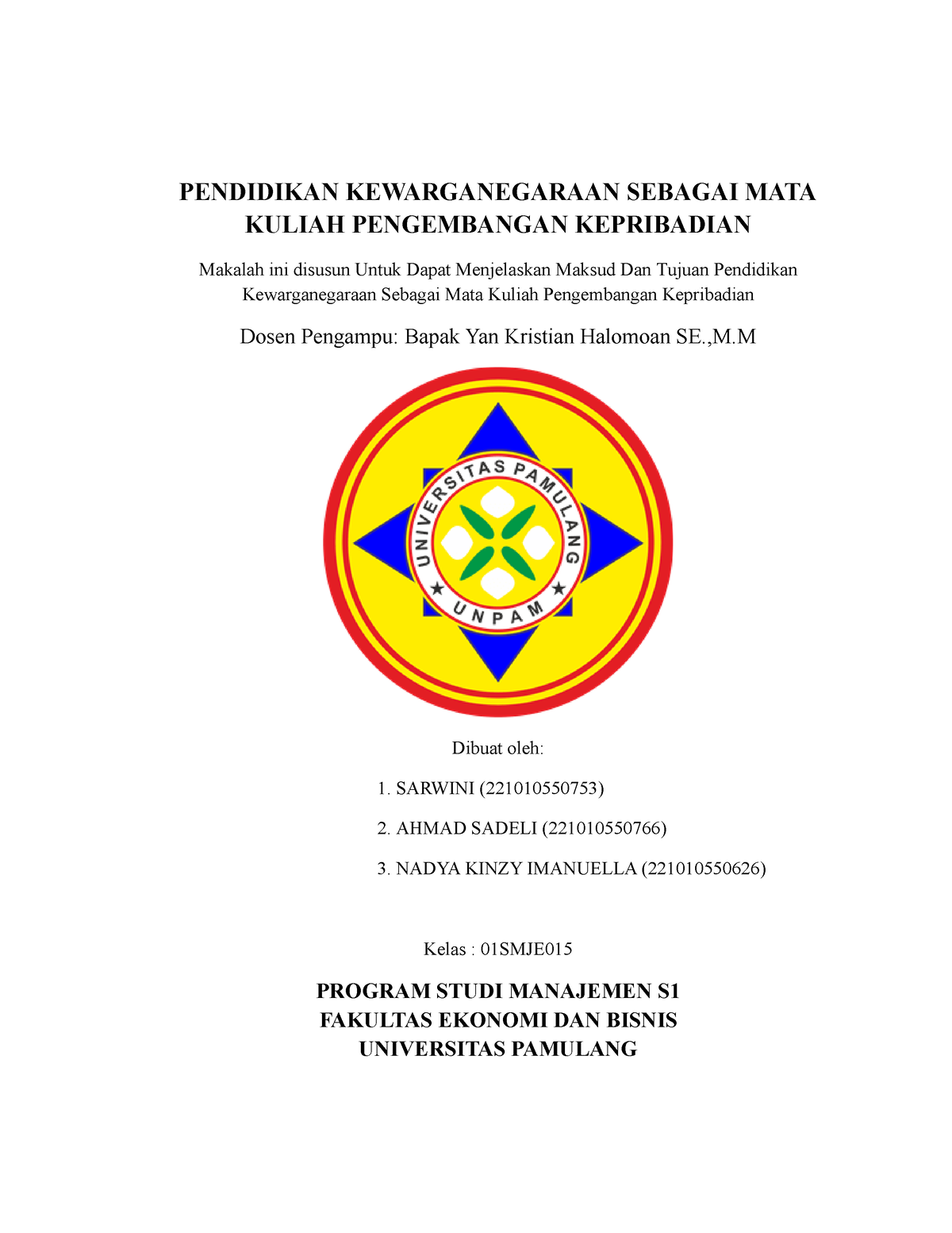 FIX Makalah PKN Kelompok 1 - PENDIDIKAN KEWARGANEGARAAN SEBAGAI MATA ...