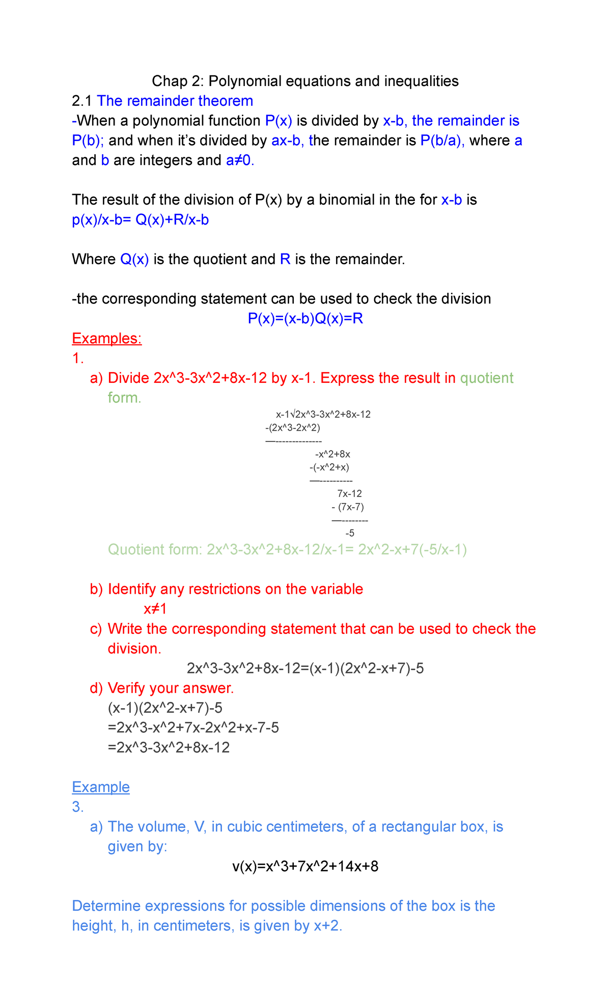 Chap 2 MATH Notes Polynomial Equations And Inequalities - Chap 2 ...