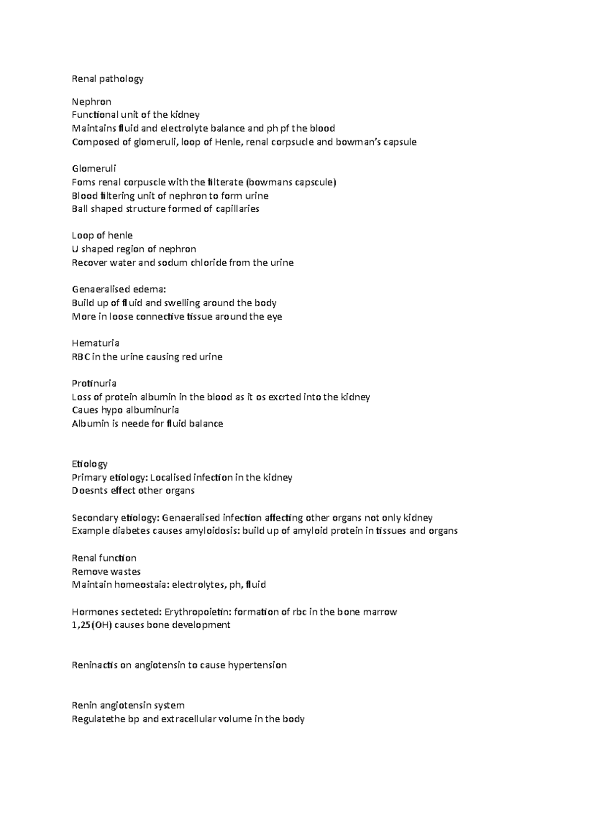Renal patholog 1 - Lecture notes 10 - Renal pathology Nephron ...