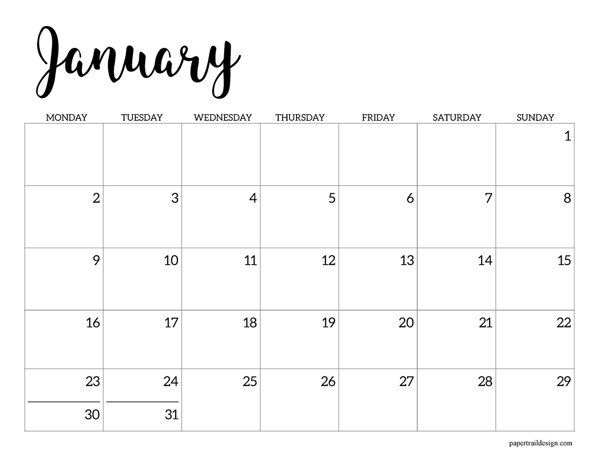 Monthly callendar - January February ####### MONDAY TUESDAY WEDNESDAY ...