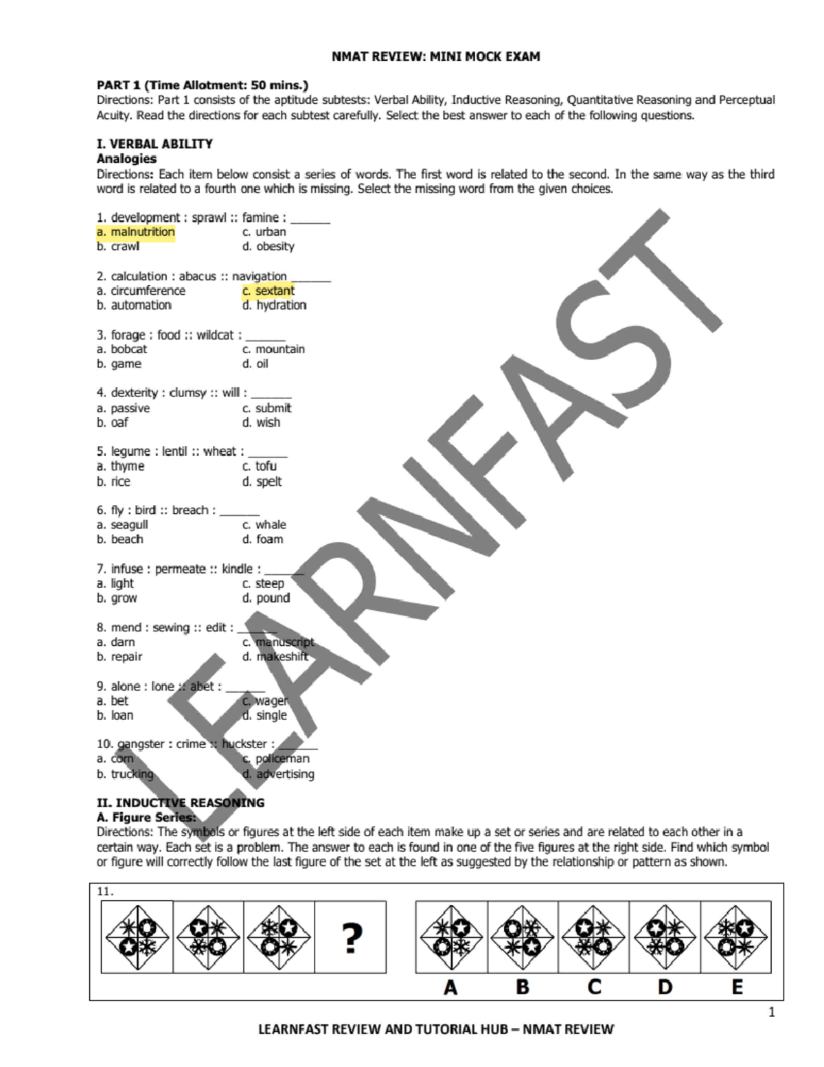 LF - Mini Mock 1 - MOCK - NMAT REVIEW: MINI MOCK EXAM PART 1 (Time ...