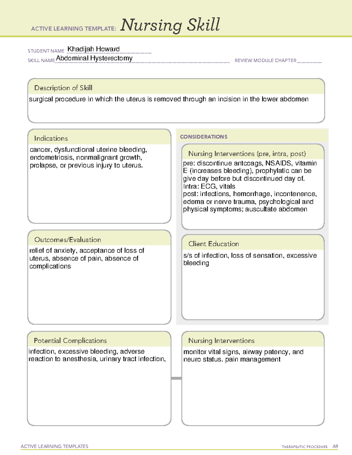 Abdominal Hysterectomy Nursing Skill - Active Learning Templates 