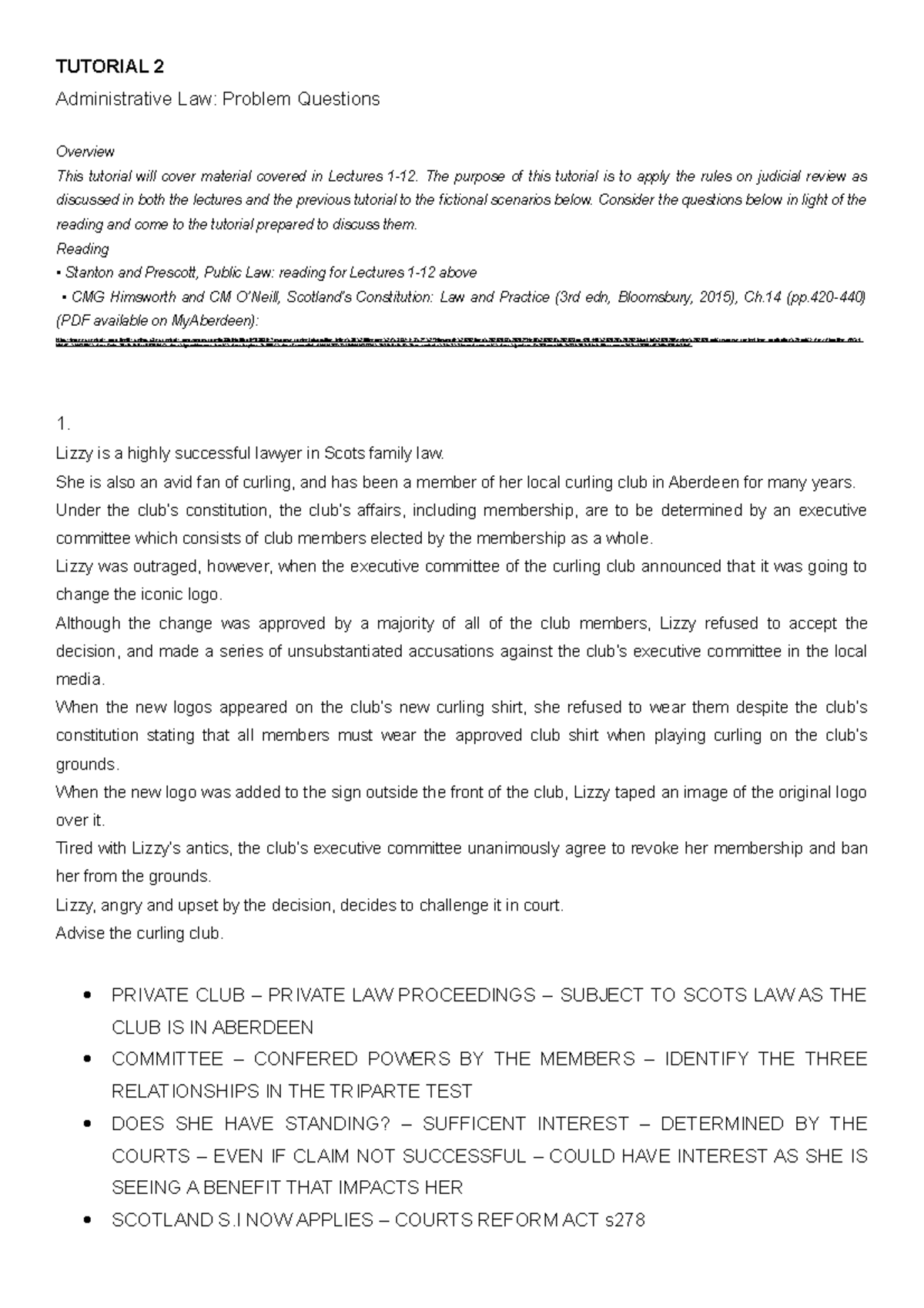 Tutorial 2 Admin - tut notes - TUTORIAL 2 Administrative Law: Problem ...
