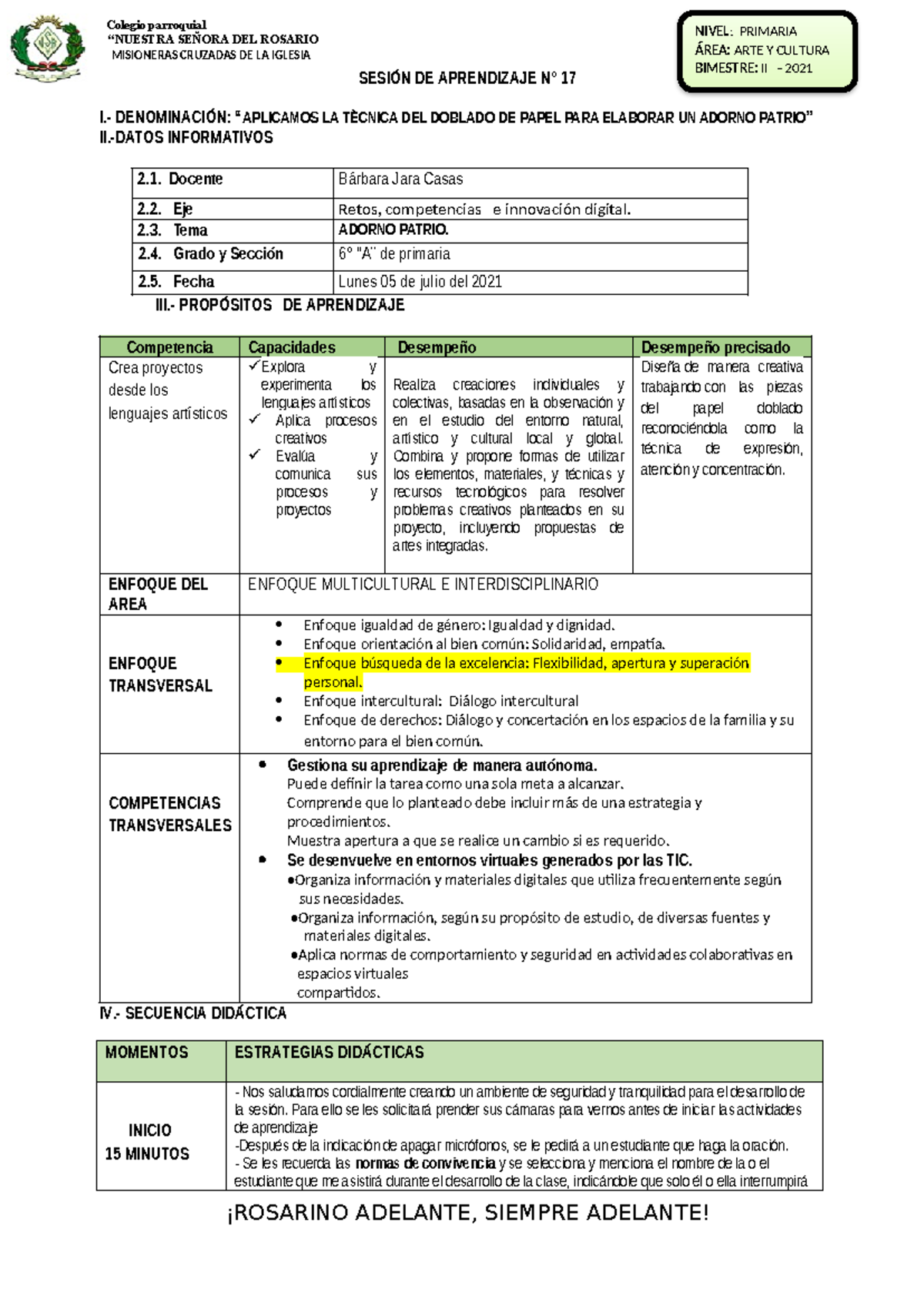 516640805 Sesion DE Aprendizaje DE ARTE Y Cultura Semana DEL 05 AL 09 ...
