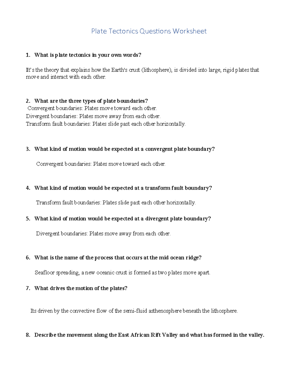 Plate+Tectonics+Questions What are the three types of plate