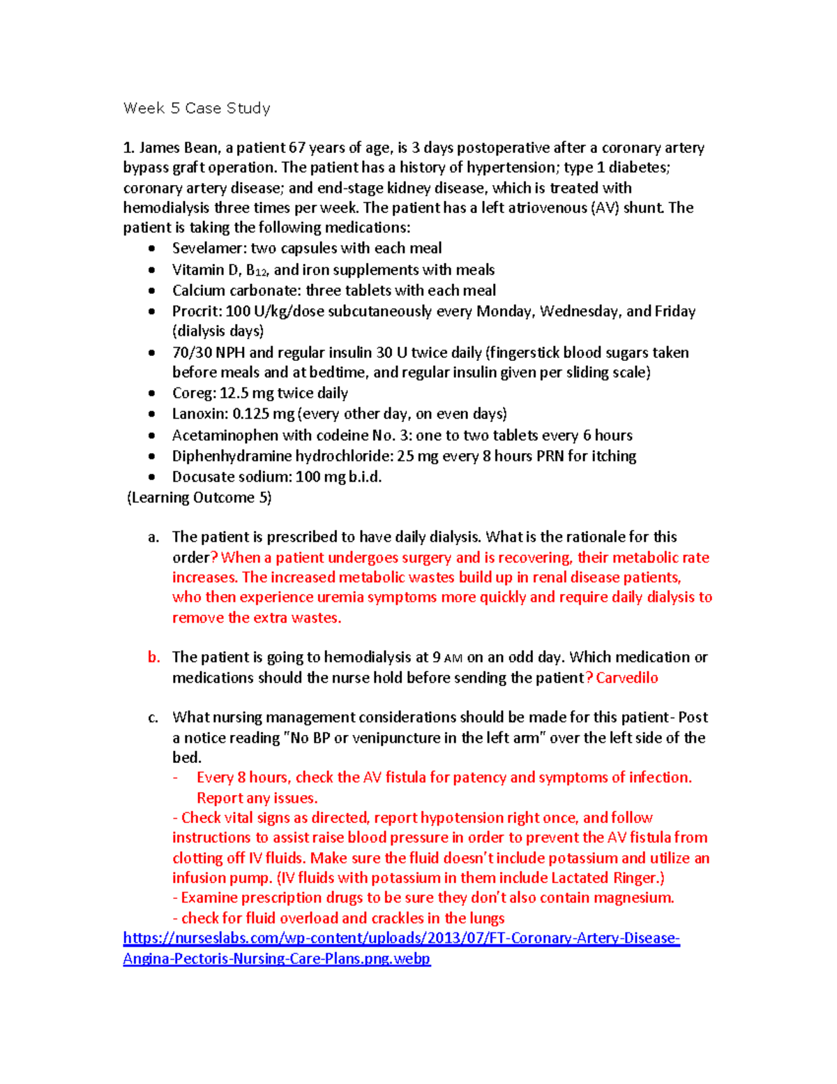 Week 5 Case Study - Week 5 Case Study James Bean, a patient 67 years of ...