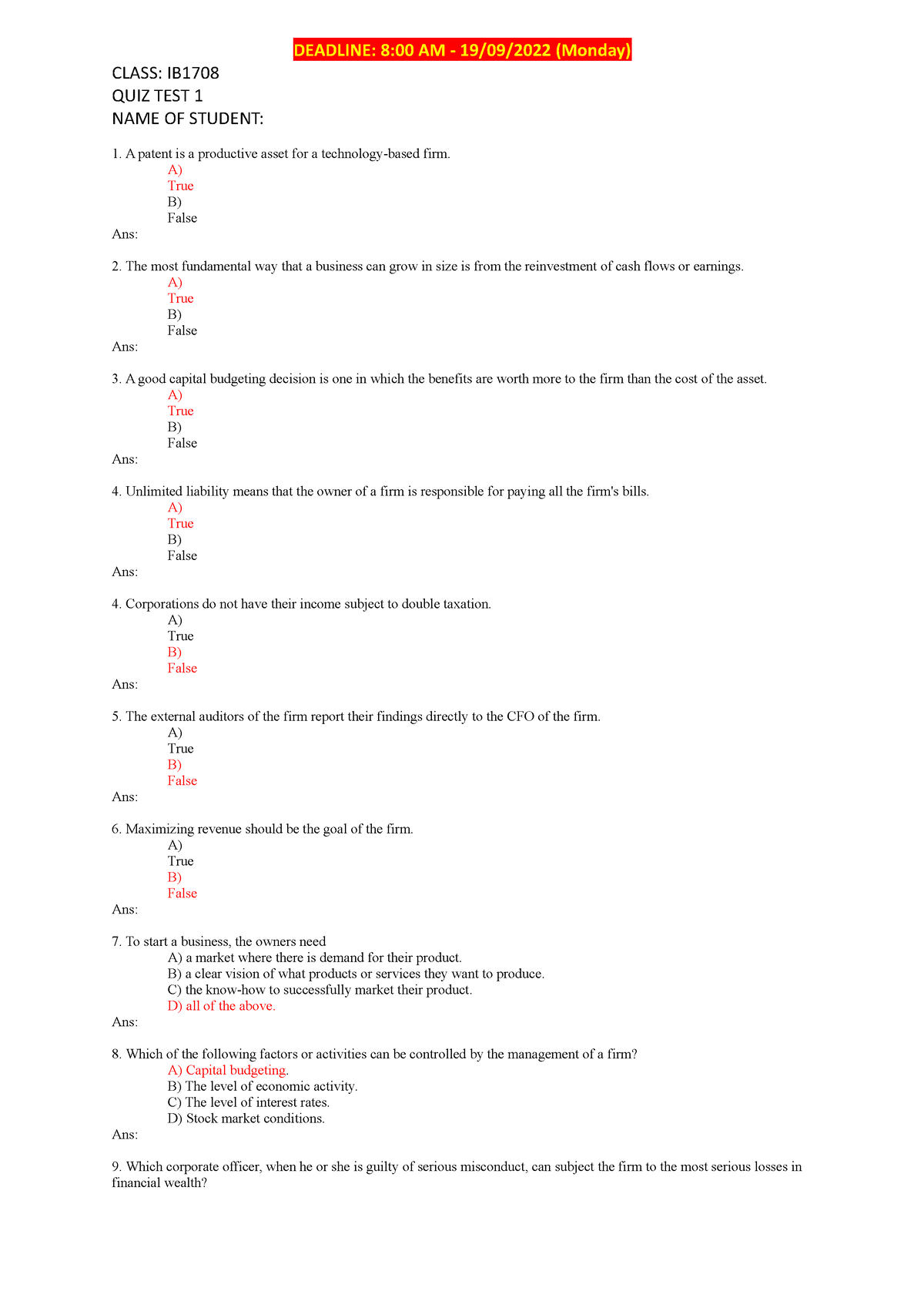 FIN202 Quiz1 SE161403 Nguyễn Trọng Bằng - DEADLINE: 8:00 AM - 19/09 ...