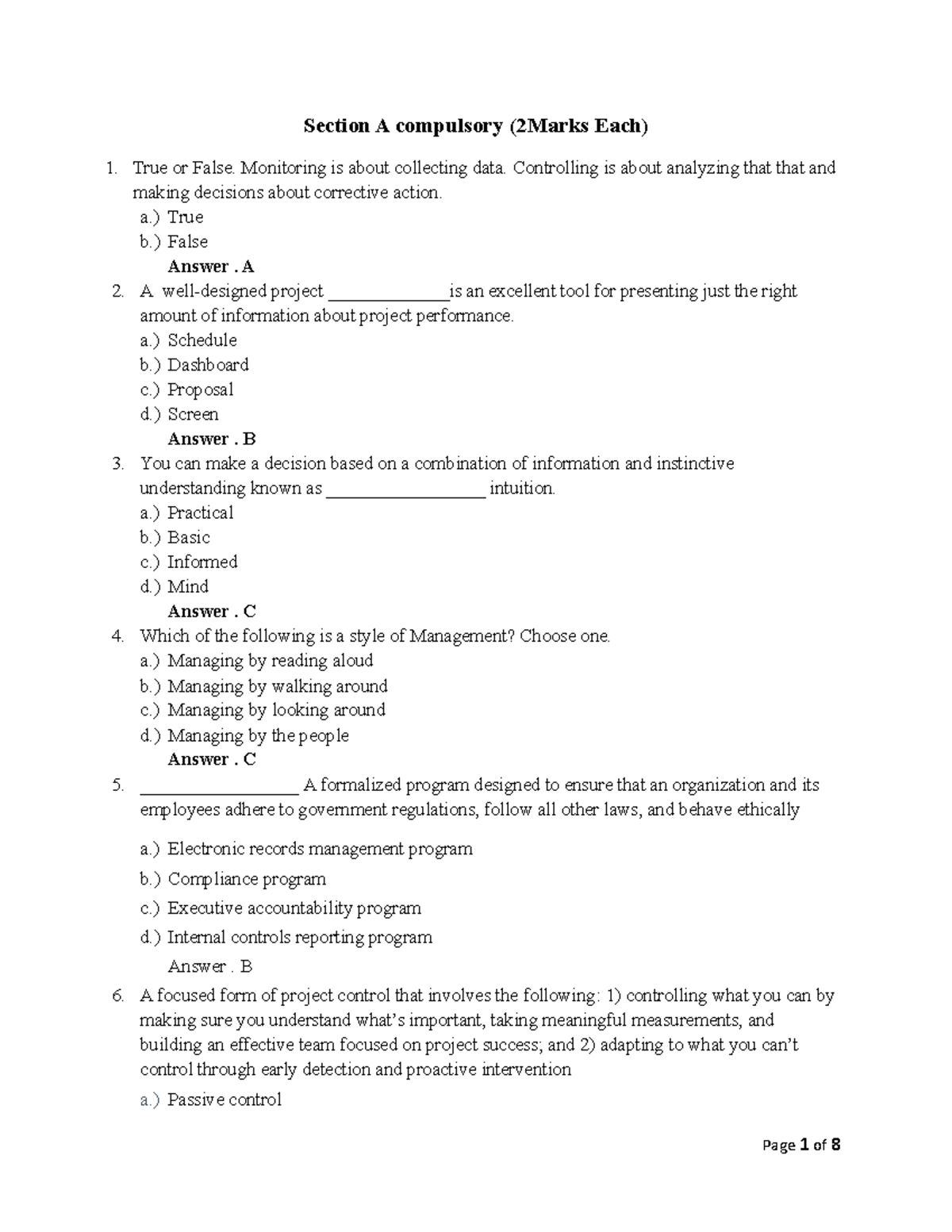 Exam answers Section A compulsory - Section A compulsory (2Marks Each ...