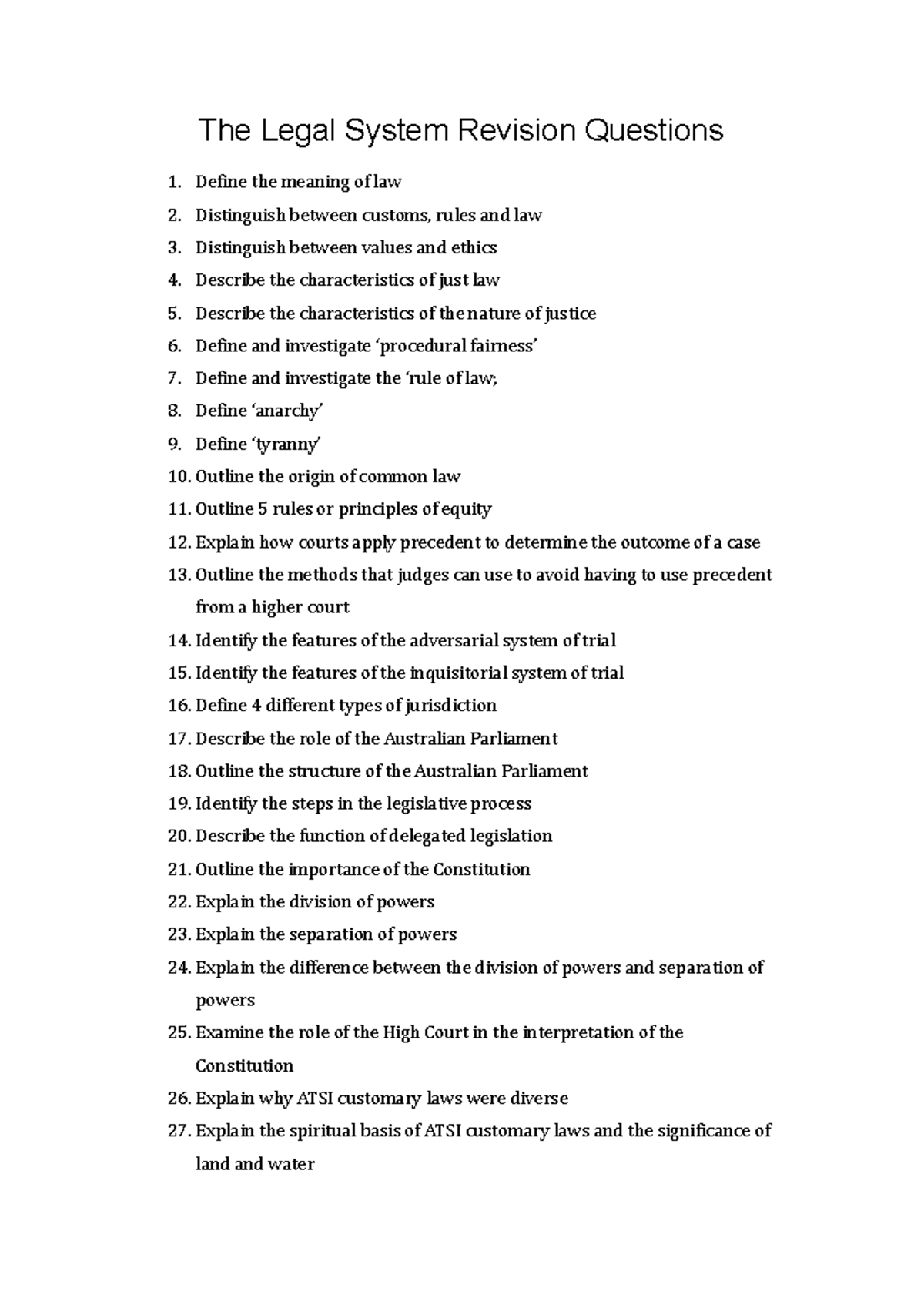 The Legal System Revision Questions - The Legal System Revision ...