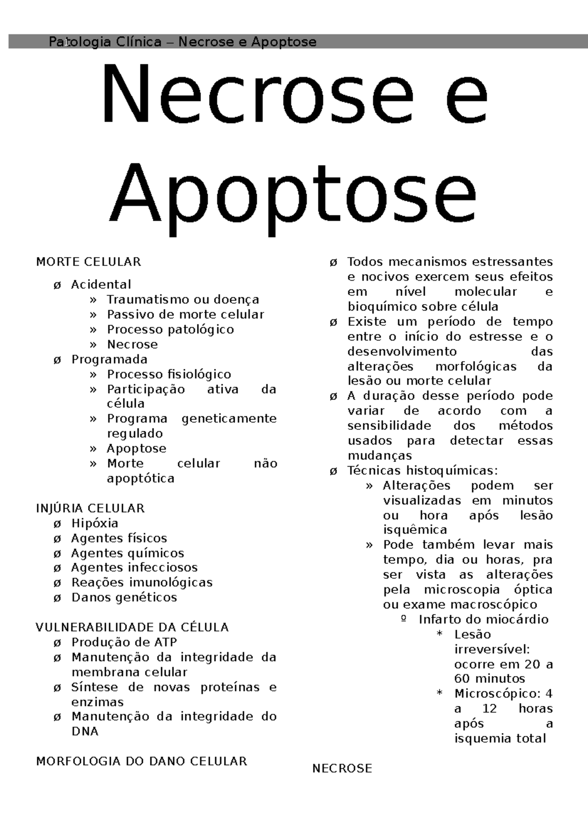 4 - Necrose E Apoptose - RESUMO - Necrose E Apoptose MORTE CELULAR ø ...