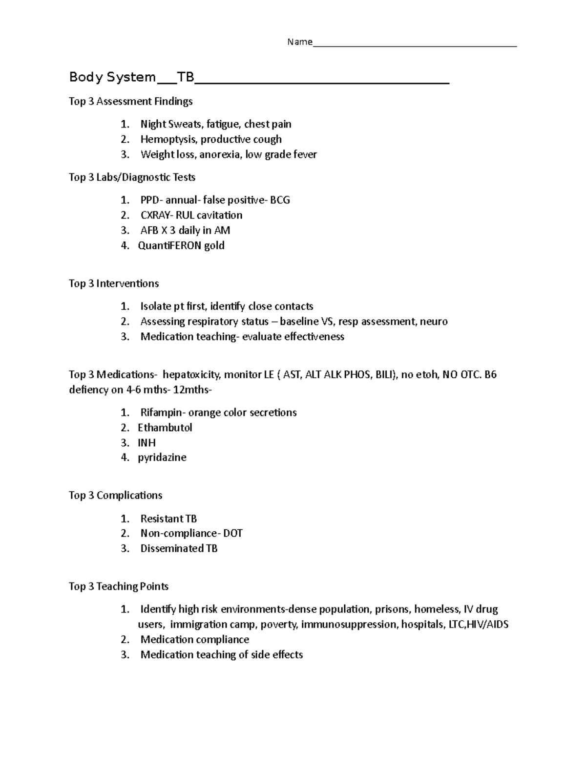 TB - notes - Name_______________________________________ Body - Studocu