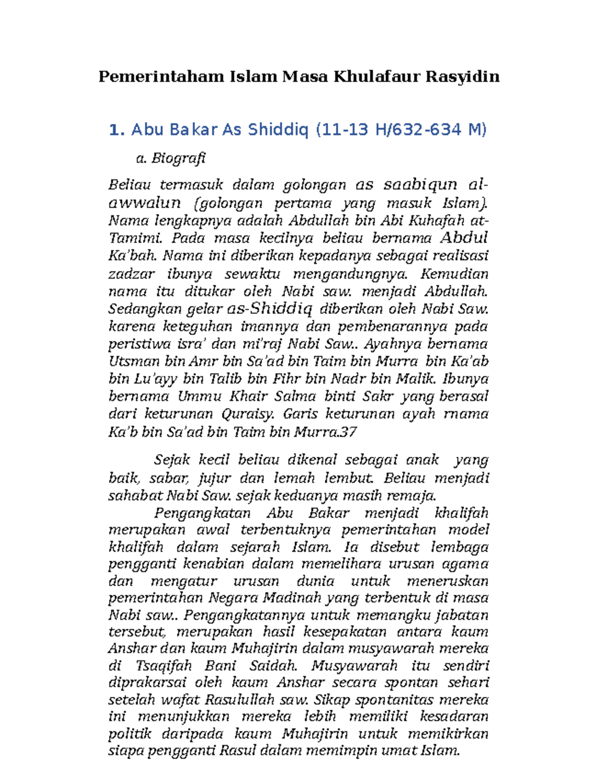 Pemerintahan Islam Masa Khulafaur Rasyidin - Abu Bakar As Shiddiq (11 ...