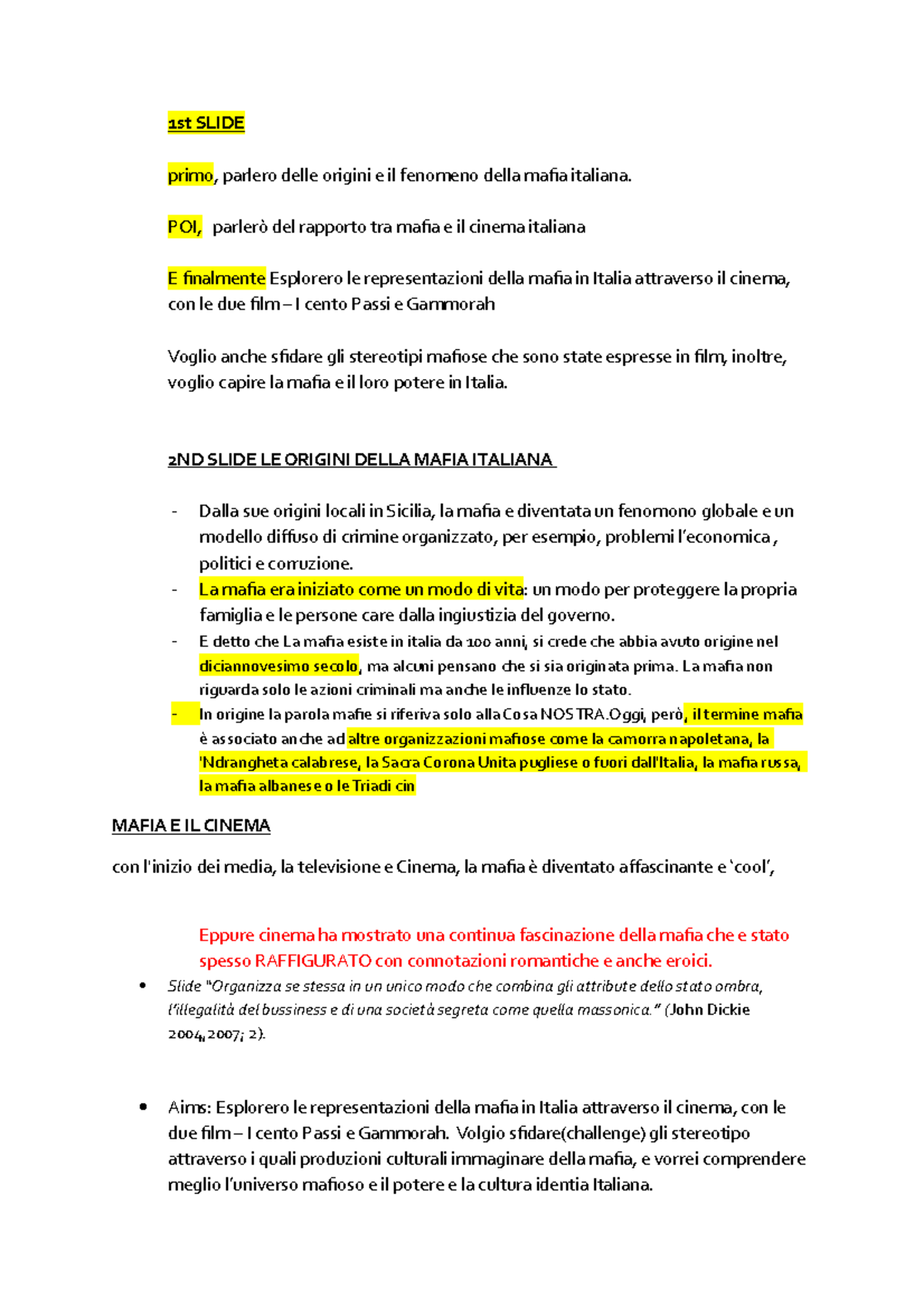 La mafia Italiana - Notes - 1st SLIDE primo, parlero delle origini e il ...