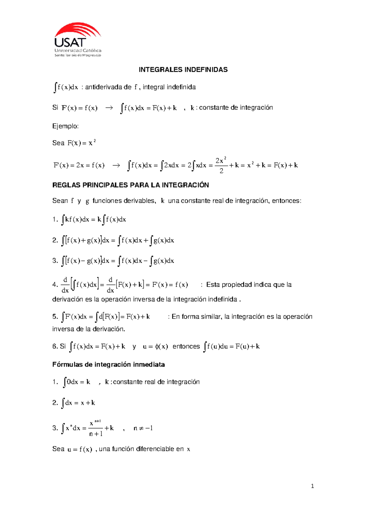 Integrales Y Derivadas Formulas. DGL - INTEGRALES INDEFINIDAS f(x)dx ...