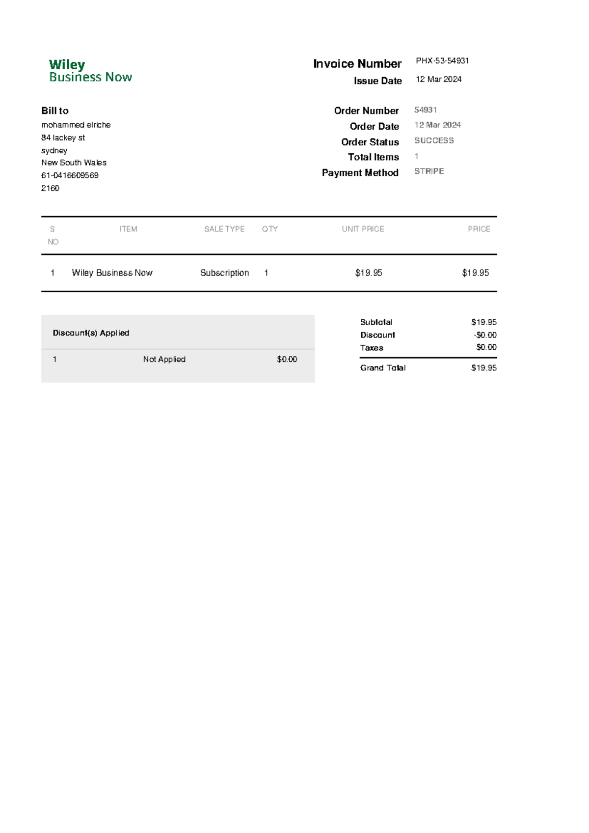 54931 - Invoice Number PHX-53- Issue Date 12 Mar 2024 Bill to mohammed ...