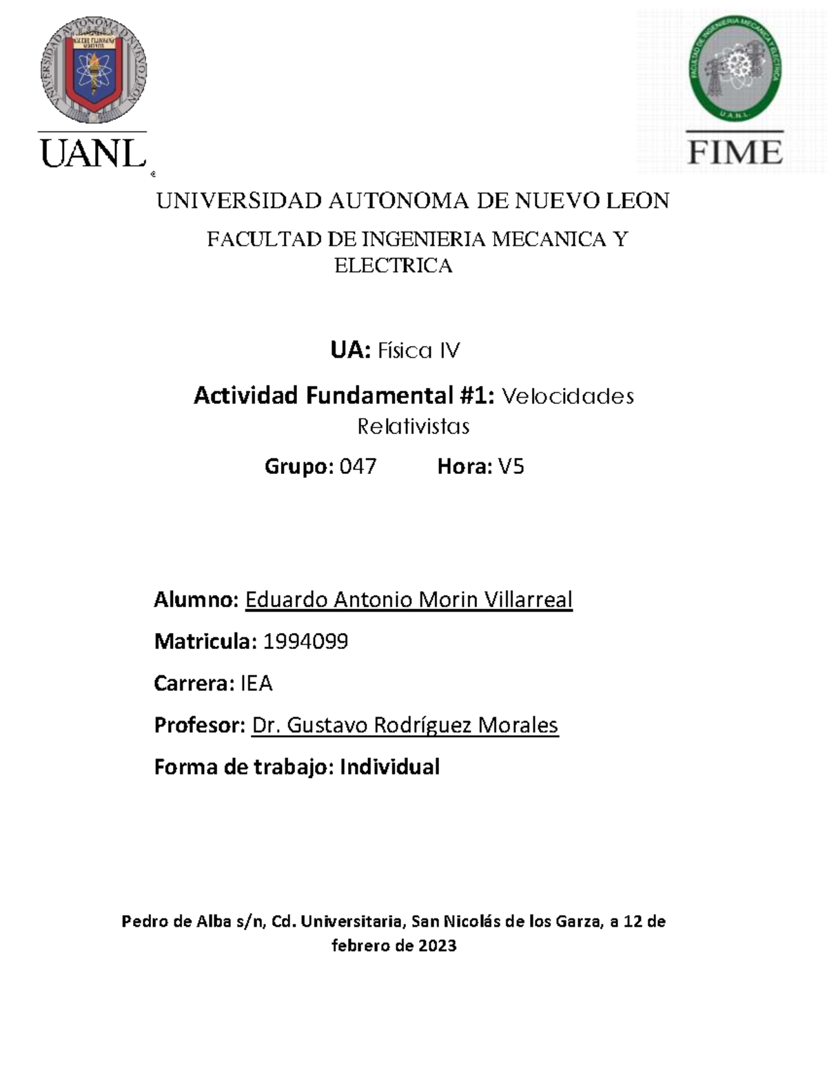 ACTIVIDAD FUNDAMENTAL 1 - Fisica 4 - UNIVERSIDAD AUTONOMA DE NUEVO LEON ...