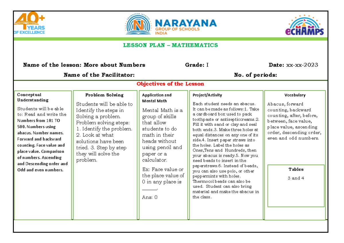 Sample Math Lesson Plan-Grade-1 - LESSON PLAN – MATHEMATICS Name of the ...
