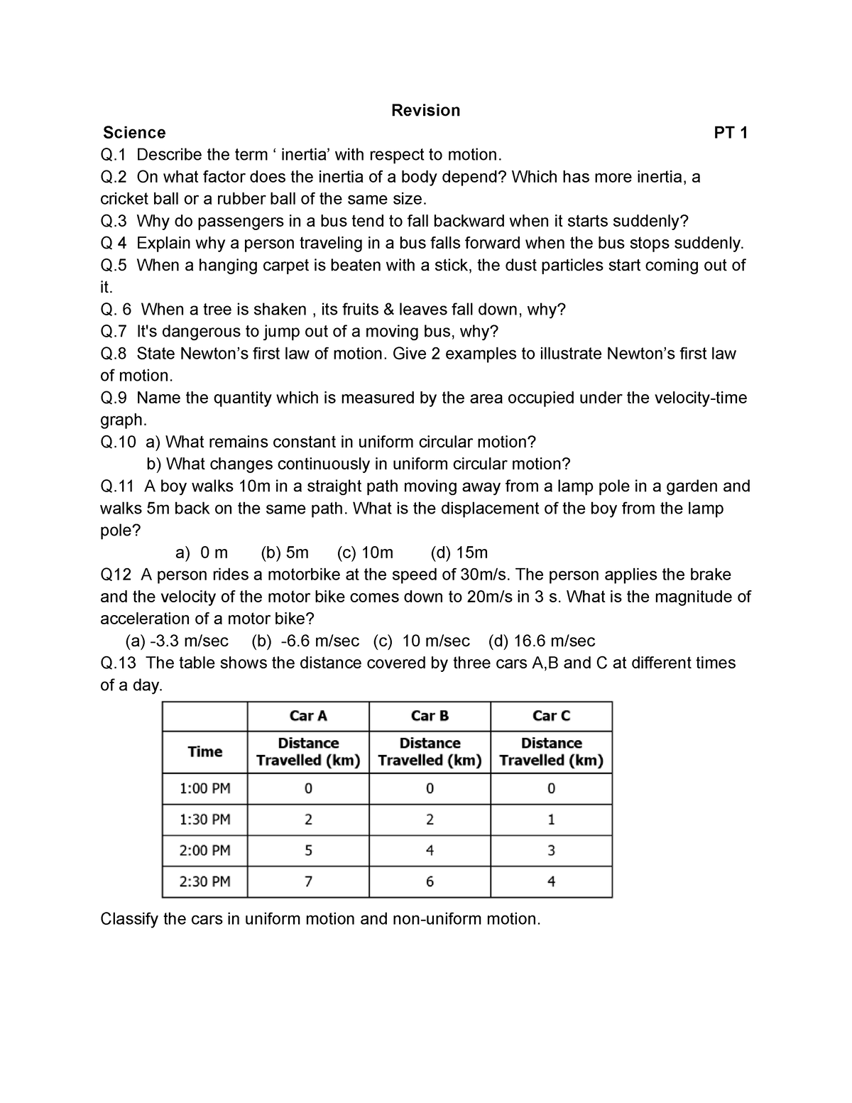 PT1 Revision Sci Std 9 - Revision Science PT 1 Q Describe the term ...