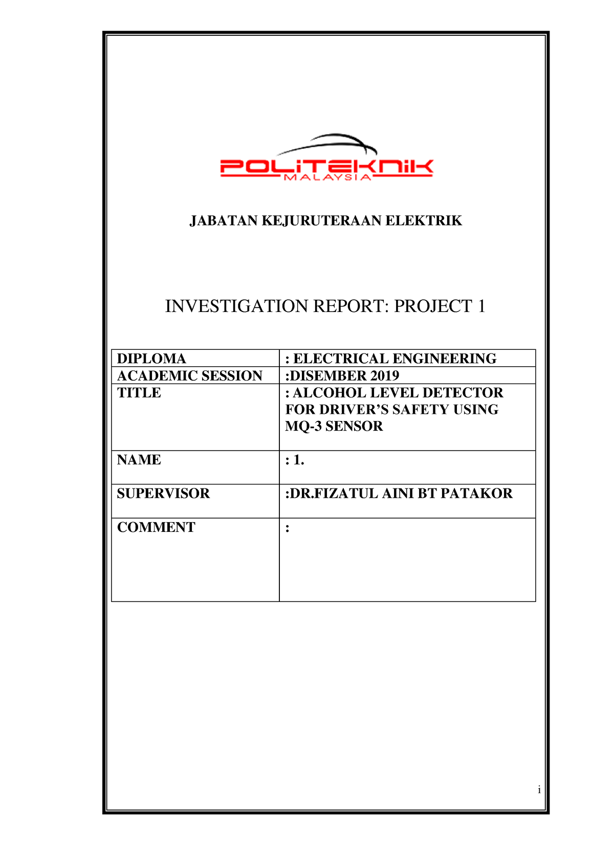 Contoh Investigation Report - i JABATAN KEJURUTERAAN ELEKTRIK ...