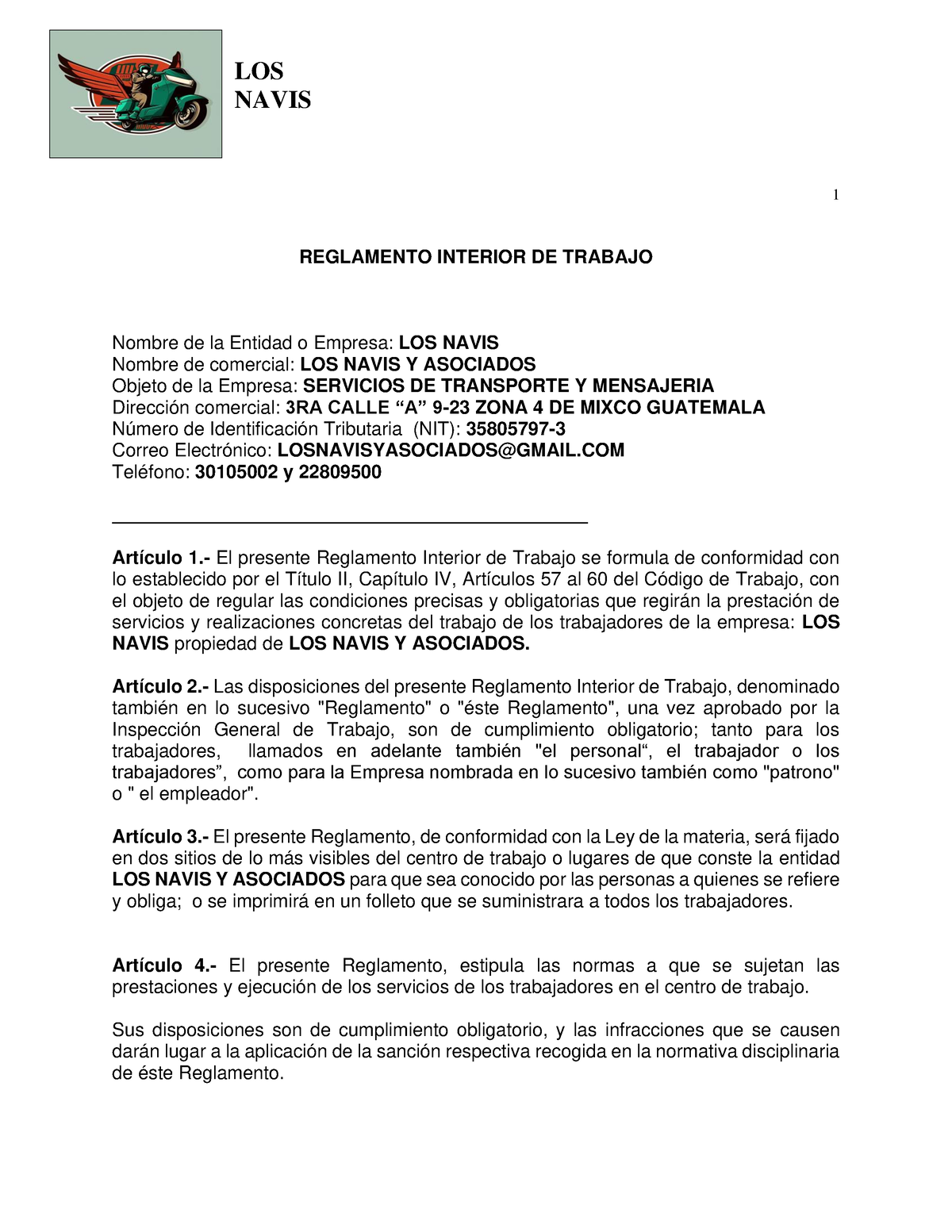 Reglamento Interior De Trabajo Navis 1 Reglamento Interior De Trabajo Nombre De La Entidad O 4044