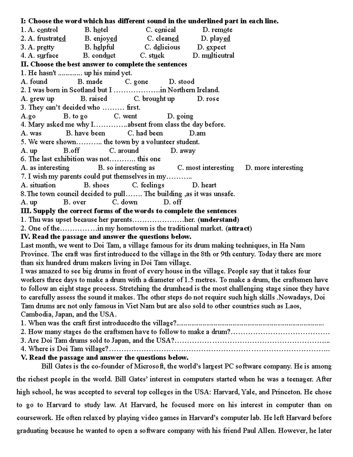 De thi giua hk 1 tieng anh 9 thi diem i choose the word which has