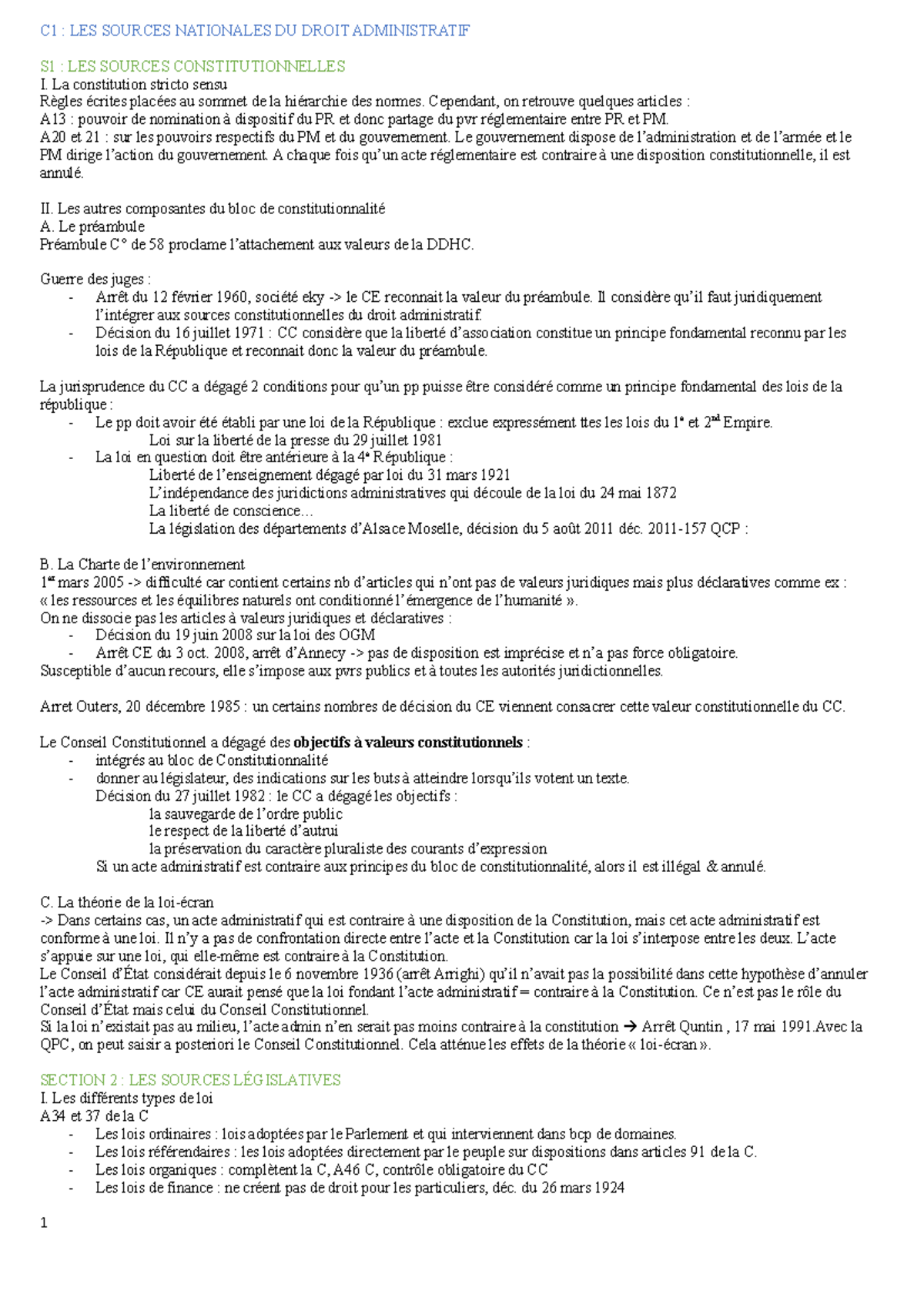 Droit administratif L2 - C1 : LES SOURCES NATIONALES DU DROIT ...