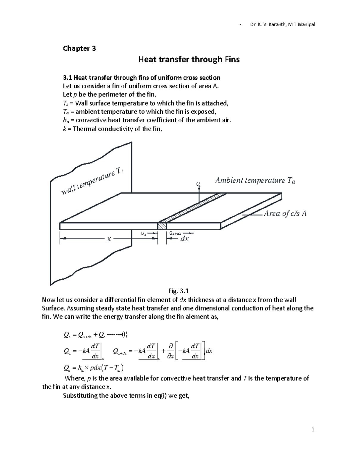4. fins - sc-2 - fins - Chapter 3 Heat transfer through Fins ####### 3 ...