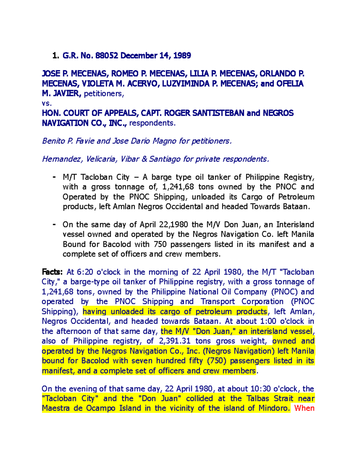 Transpo FULL TEXT Cases - 1. G. No. 88052 December 14 , 1989 JOSE P ...