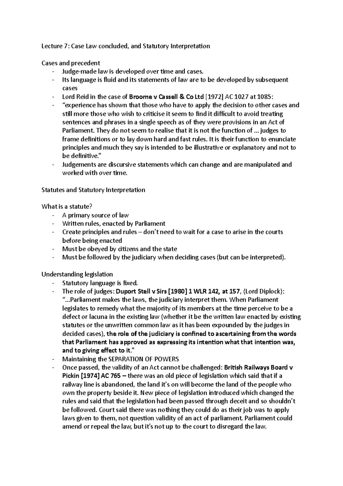Lecture 7- Statutory Interpretation - UJUUKV-30-1 - UWE - Studocu