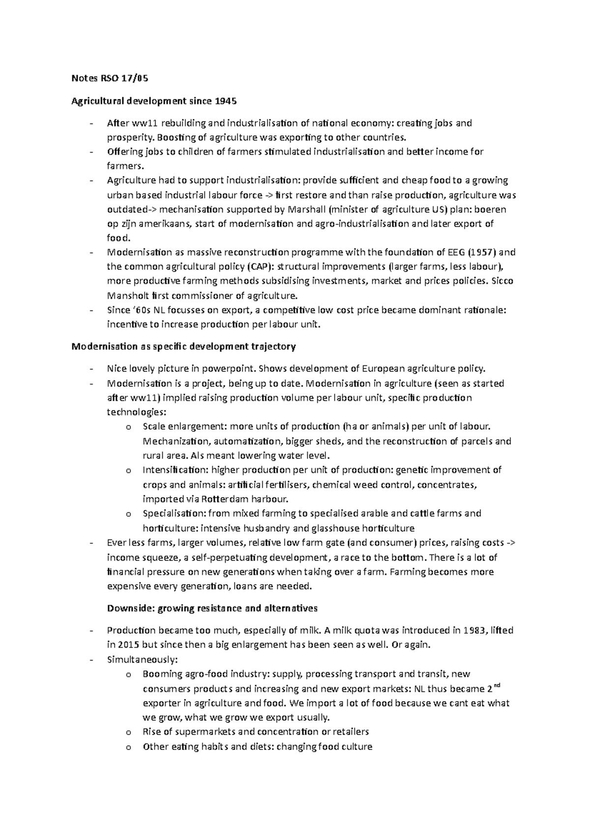 Notes Rso Colleges Week 1 2 - Notes Rso 17  Agricultural Development 