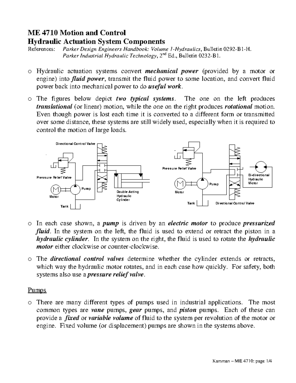 ME471Hydraulic Actuation System Components ME 4710 Motion and Control