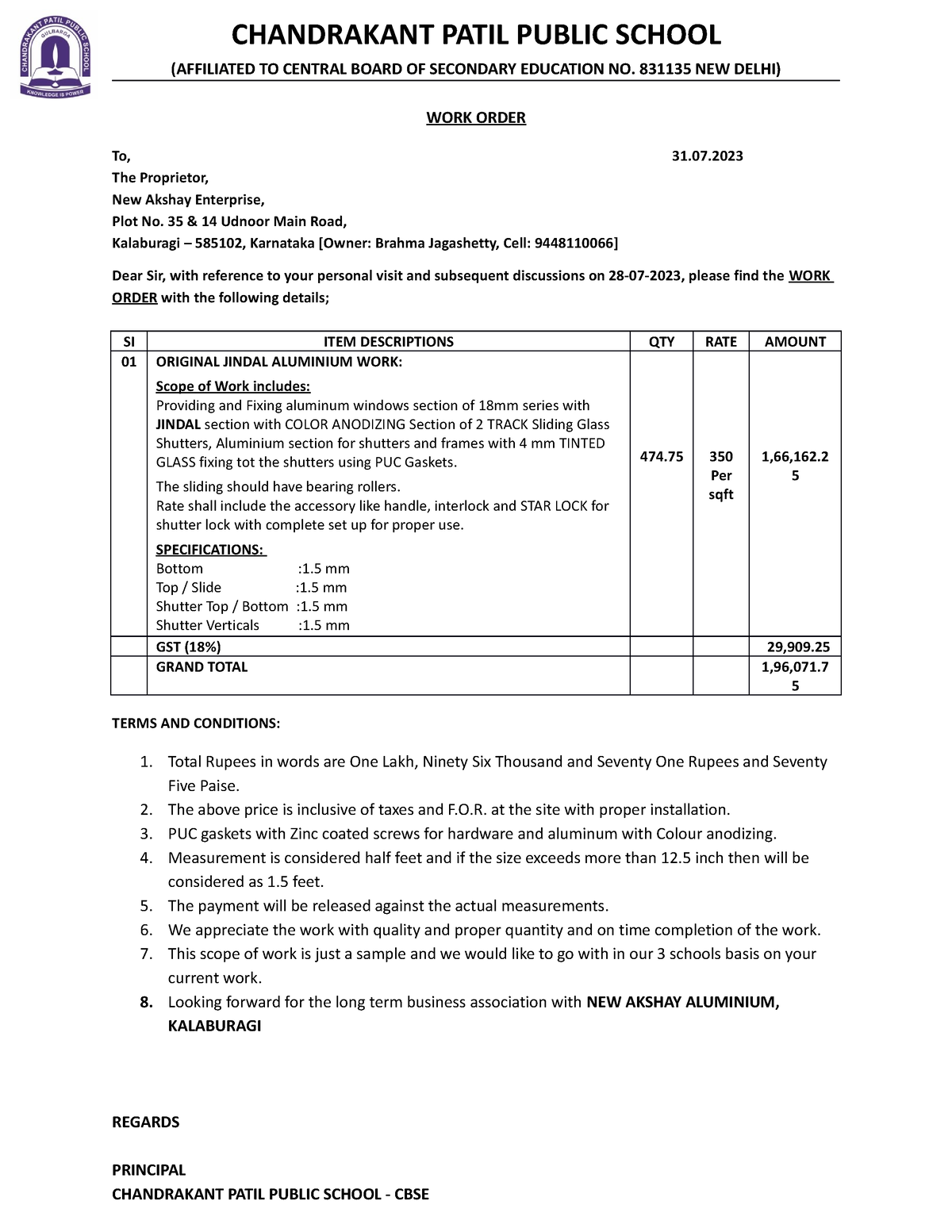 Aluminium PO FOR CPPS - GUYJFGUYJFUYJFYJ - CHANDRAKANT PATIL PUBLIC ...