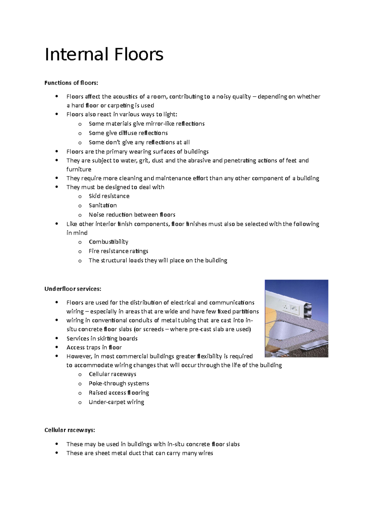 Lecture 8 Internal floors Internal Floors Functions of floors Floors affect the acoustics