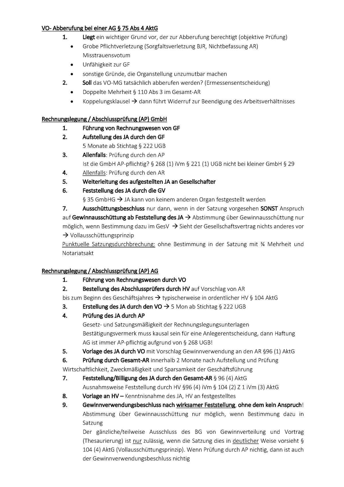 Gesellschaftsrecht Schema - VO- Abberufung Bei Einer AG § 75 Abs 4 AktG ...