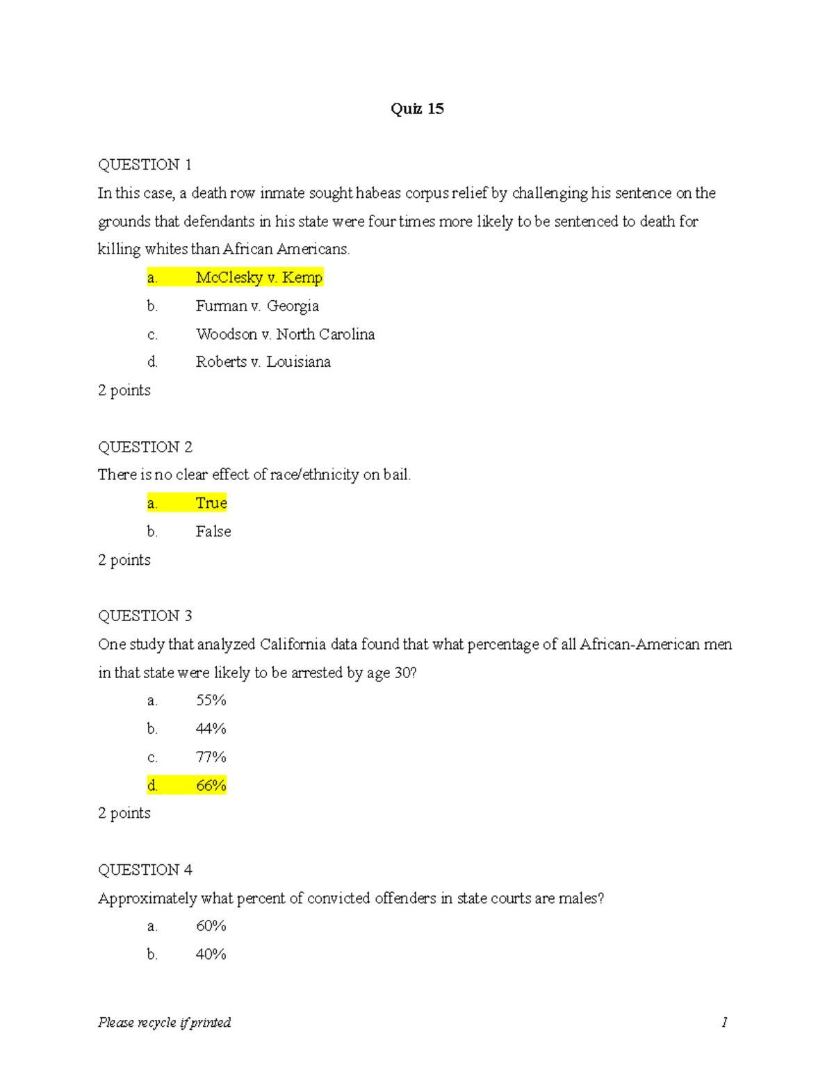 Quiz 15 - Quiz 15 For Crij 1306 Course - Quiz 15 Question 1 In This 