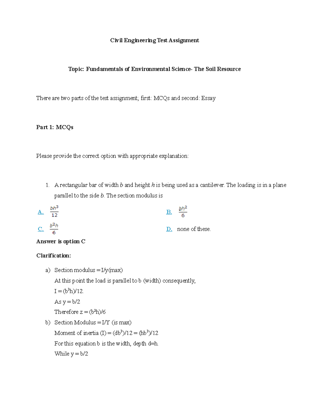 Civil Engineering Test Assignment 1 Numerical Test Civil Engineering Test Assignment Topic