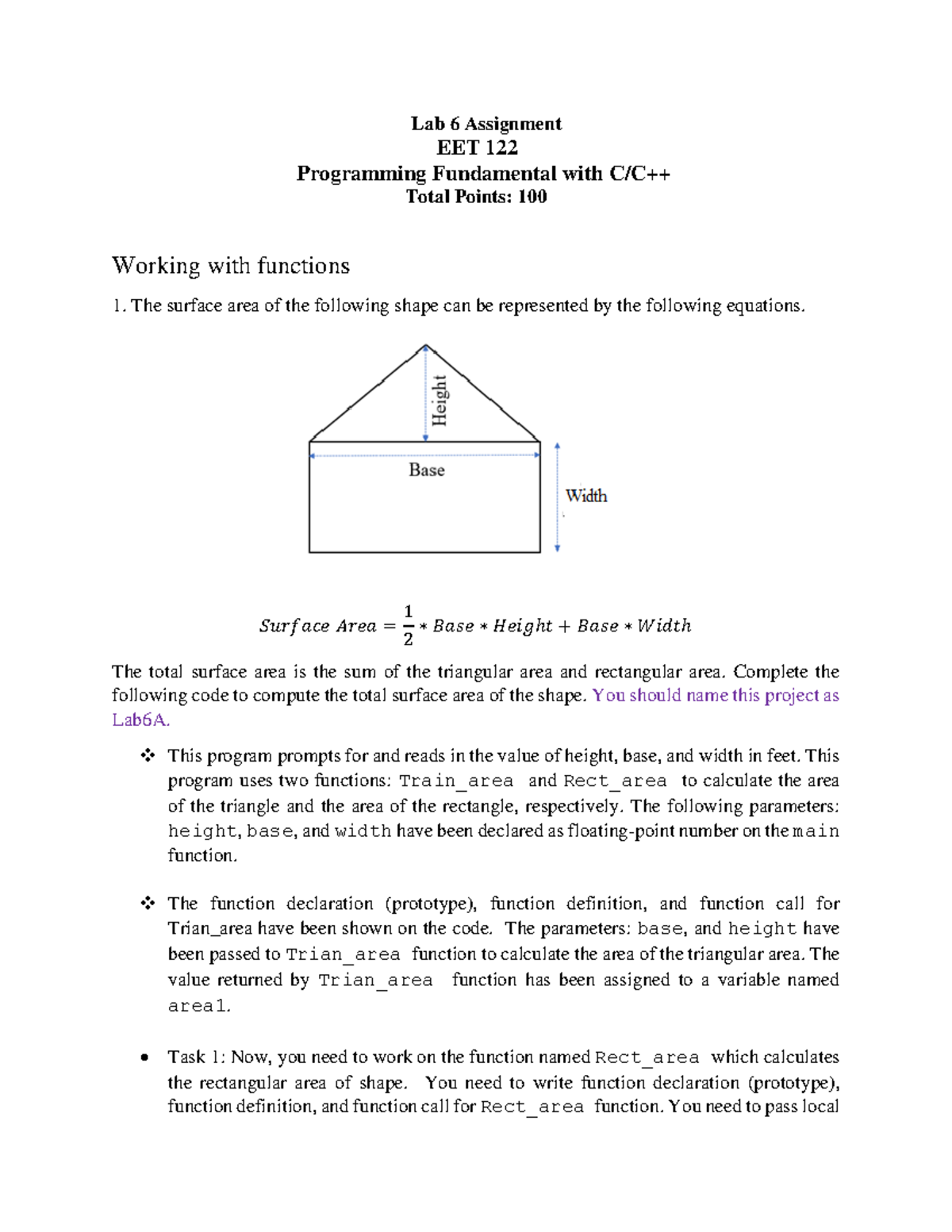 Lab 6 Assignment - Lab 6 Assignment EET 122 Programming Fundamental ...